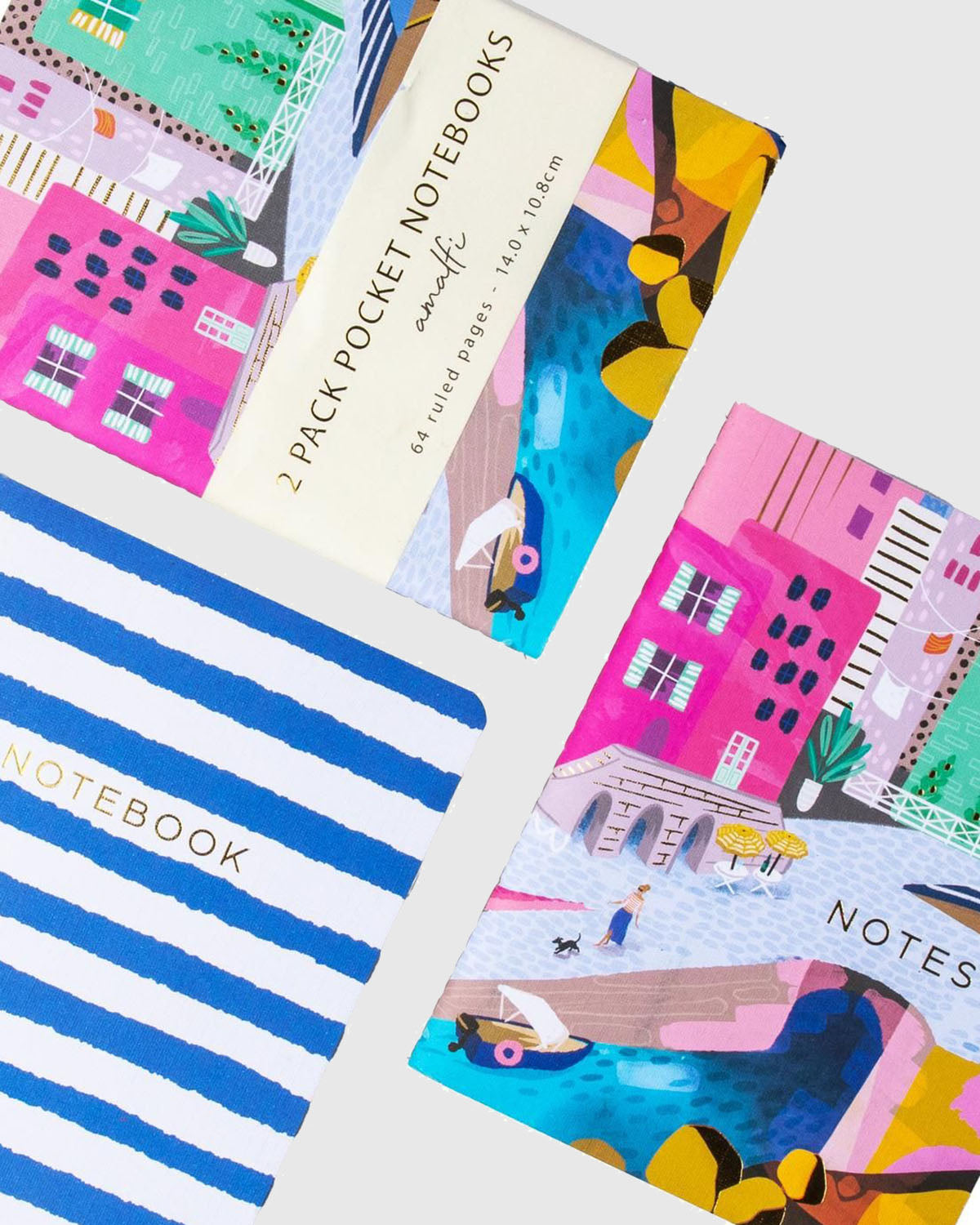 Amalfi Pocket Notebook 2 Pk - City Stroll/Blue Stripe