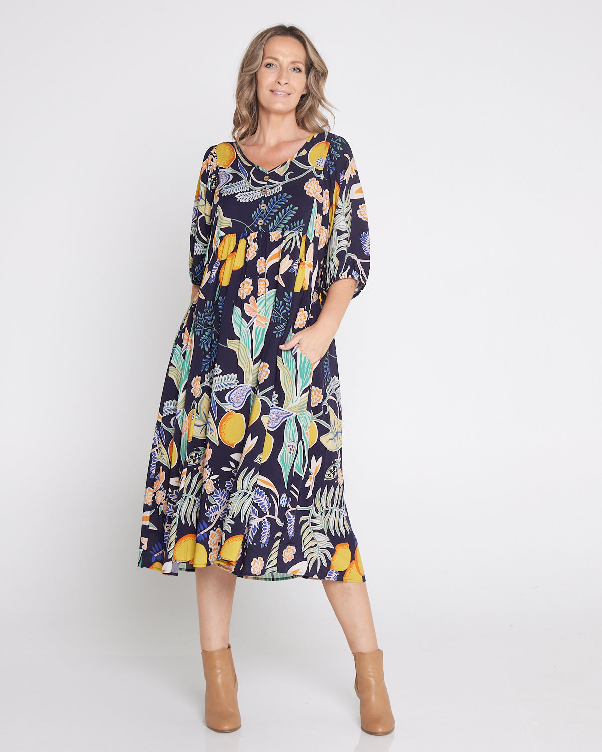 Sabina Dress - Navy Garden