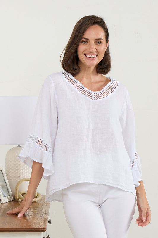Selena Linen Top - White