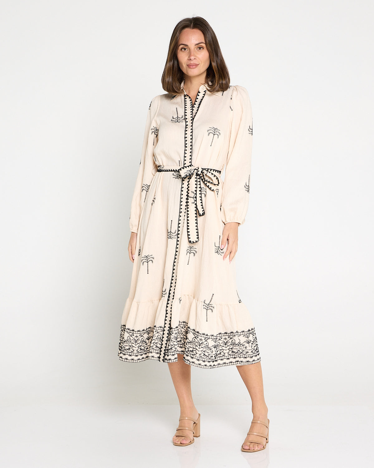 Selene Embroidered Dress - Cream/Black