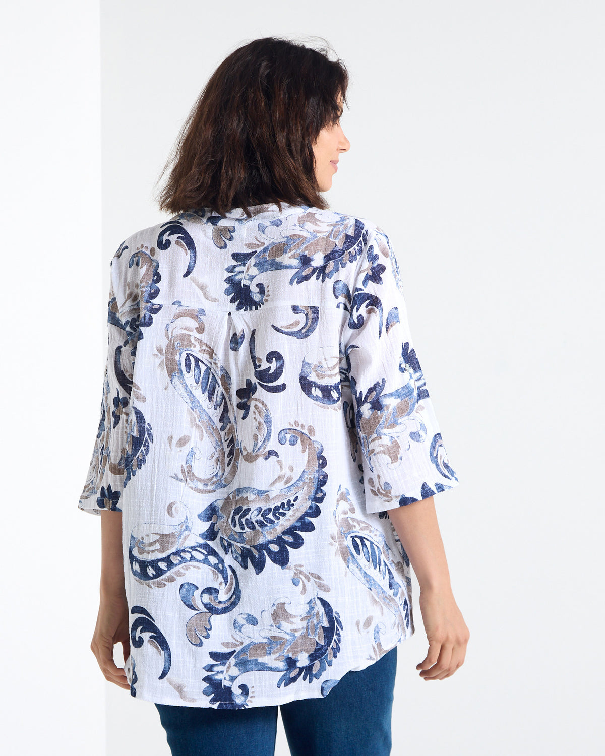 Sinclair Linen Cotton Top - Indigo Paisley