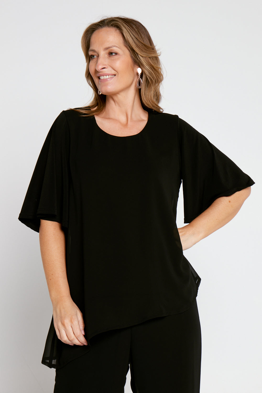 Black chiffon new arrivals top plus size