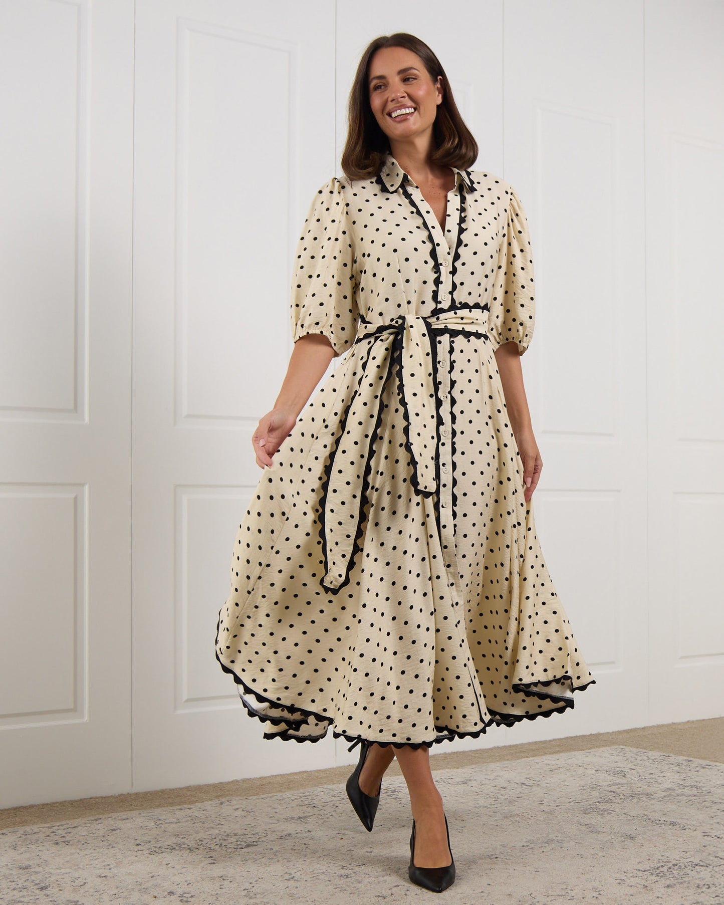 Lowell Ric Rac Shirt Dress - Beige/Black Spot