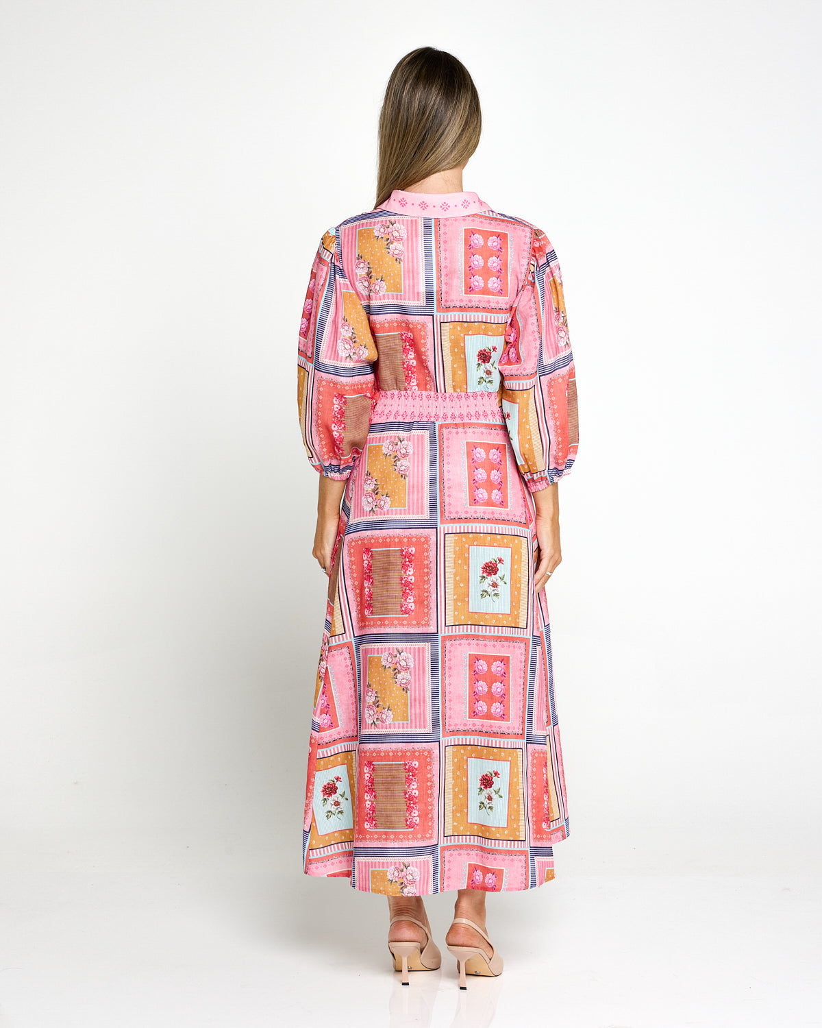 Stephanie Tie Waist Shirt Dress - Pink Picnic