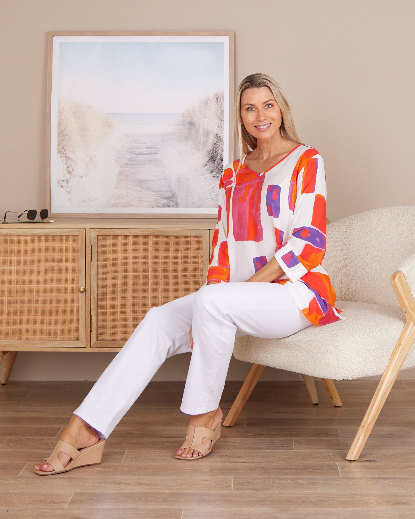 Summer Rainbow Kimono Sleeve Top - Sunset Glow