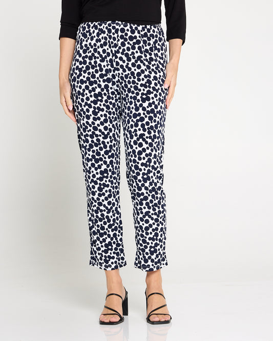 Gianna Printed Pants Petite - White/French Navy Spot