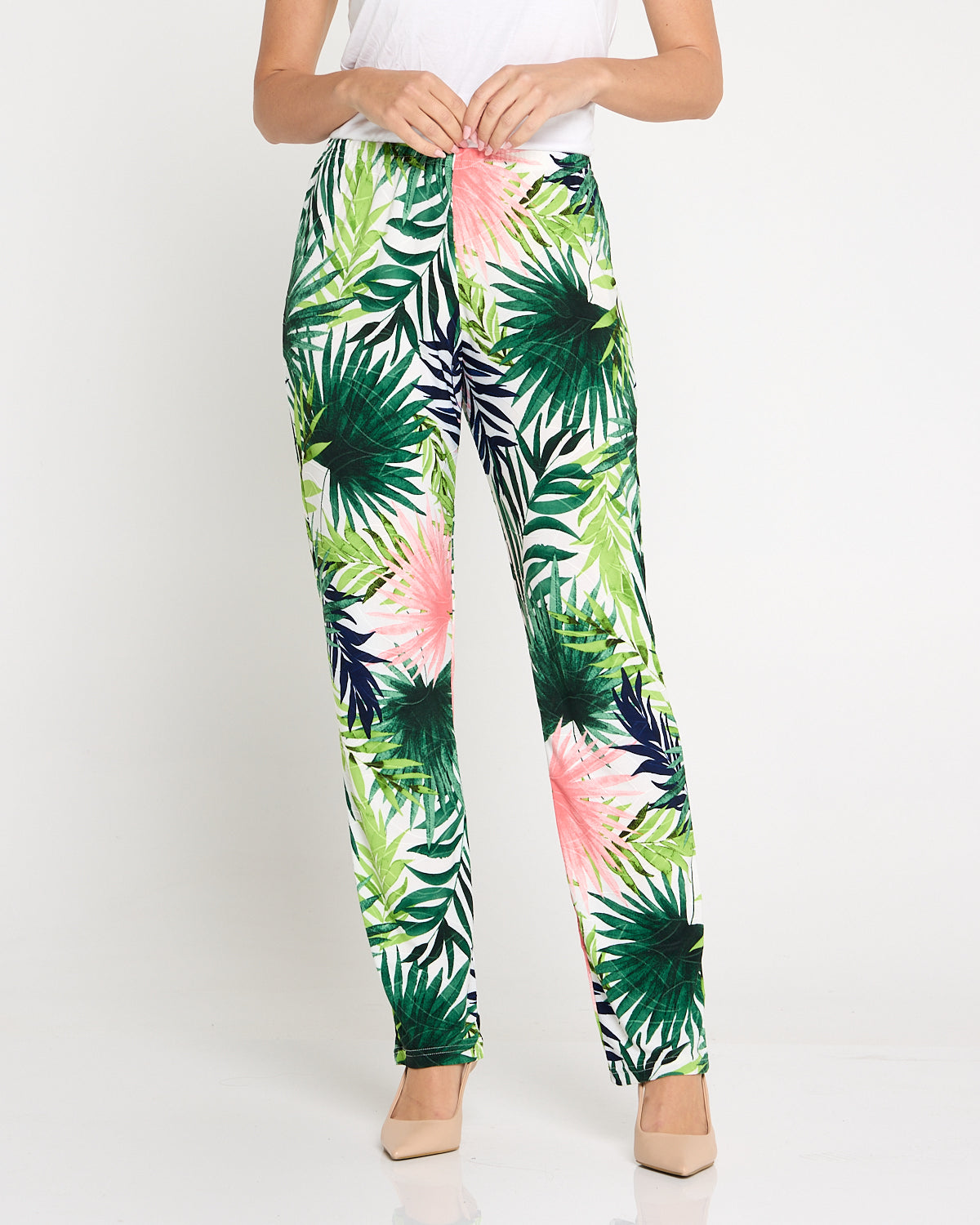 Gianna Easy-Care Jersey Pants – Palm Print Made in Australia
