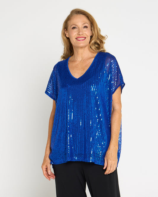 Sparkle Tonight Sequin Top - Electric