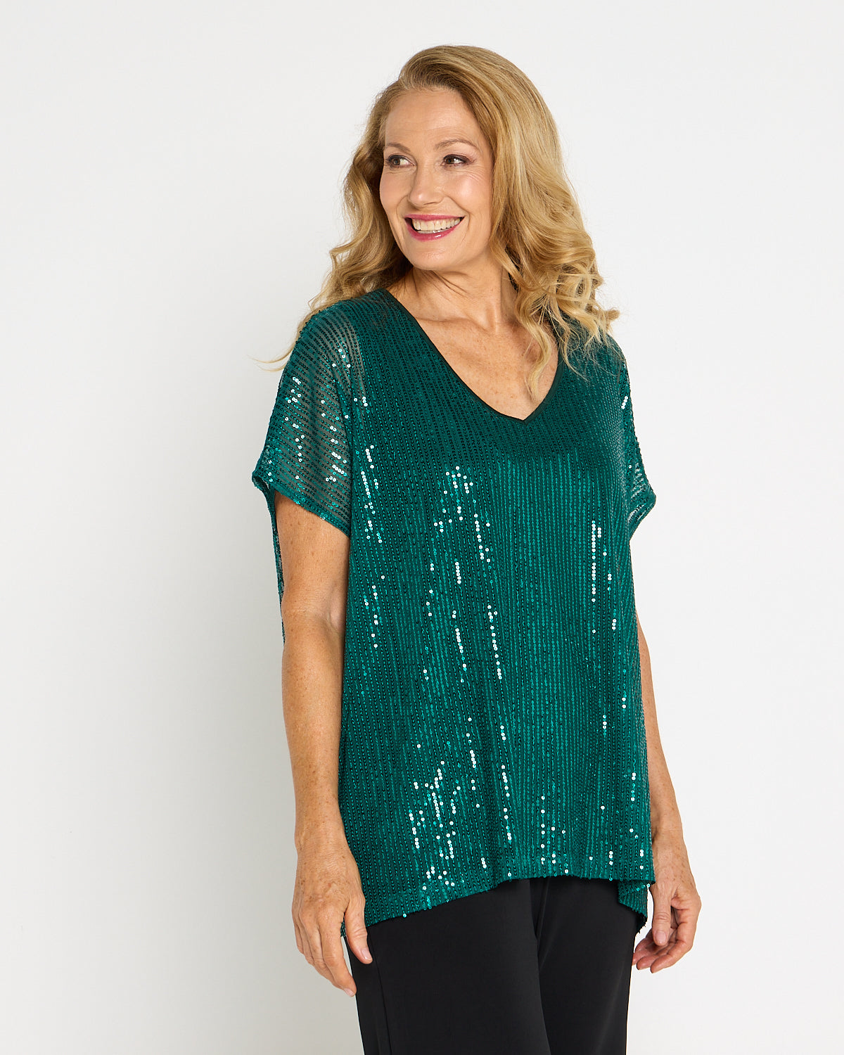 Sparkle Tonight Sequin Top Jade Christmas Tops for Women