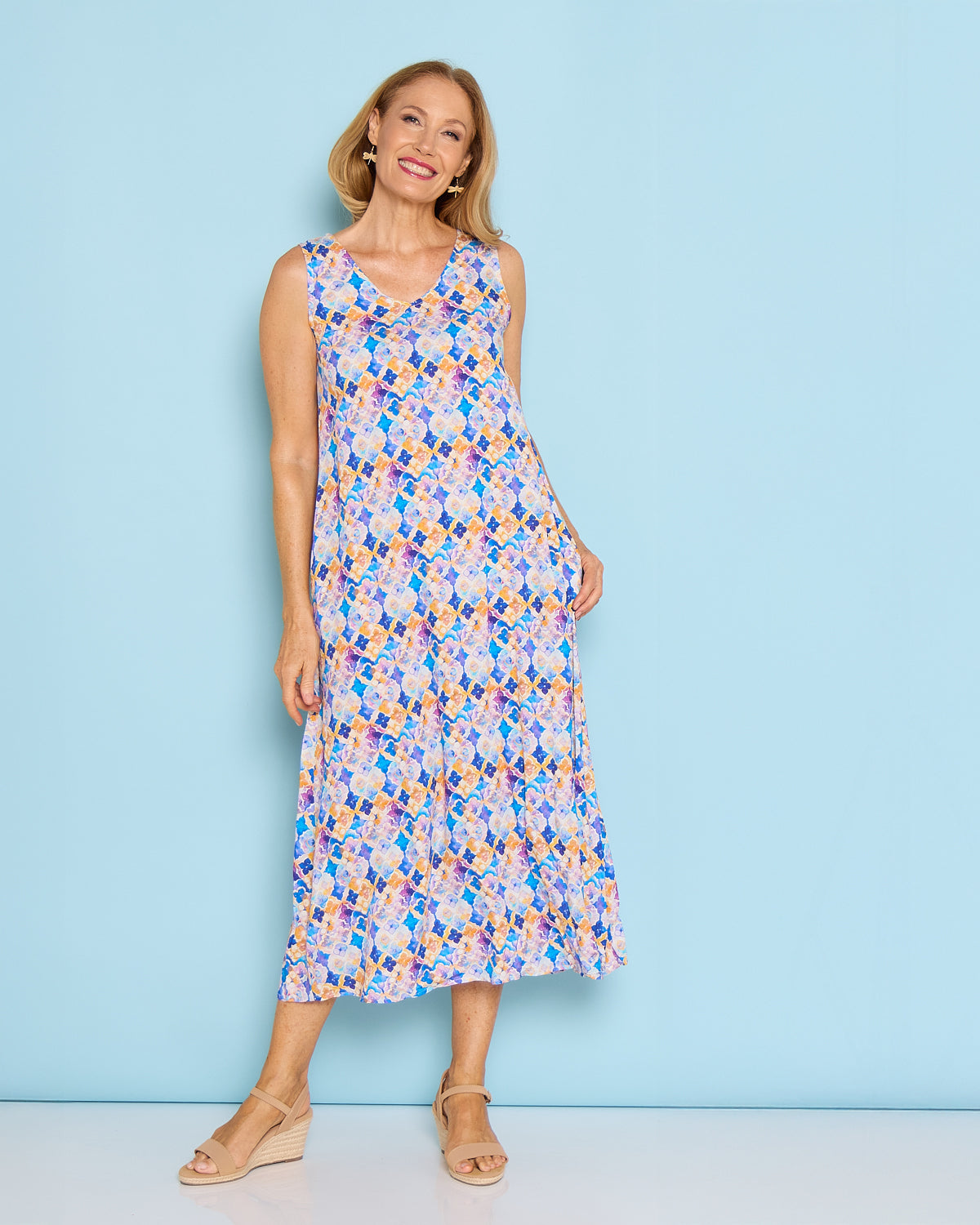 Sienna Sleeveless Lightweight Midi Dress - Marrakesh