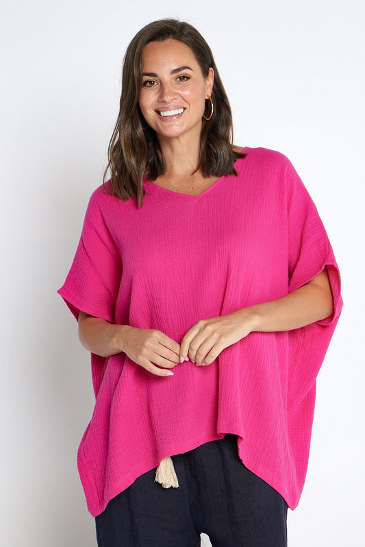 Tahiti Muslin Top - Hot Pink