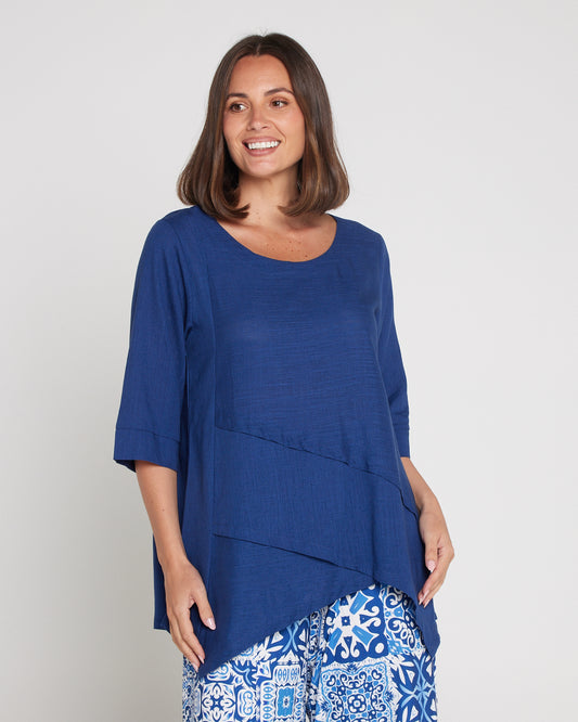 Esther Linen Top - Denim Blue