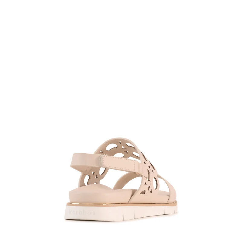 Terica Velcro Sandal in bone, back view of the heel strap and cushioned sole