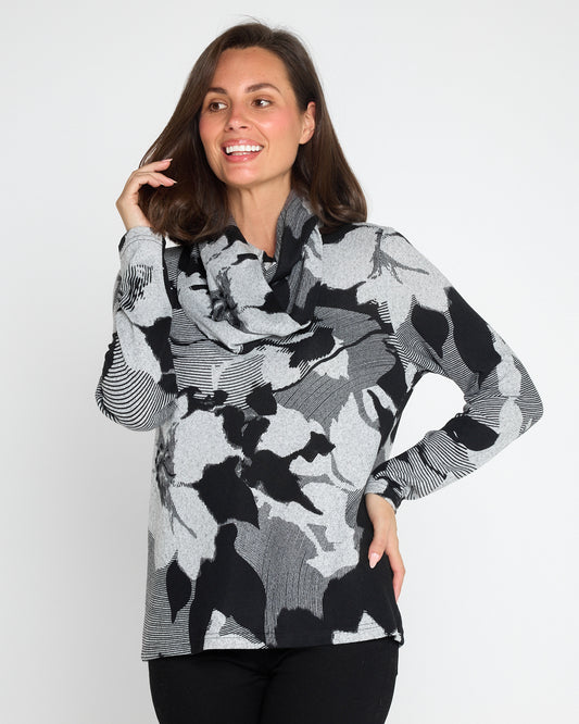 Zoey Knit Top & Snood - Greyscale Modern Floral