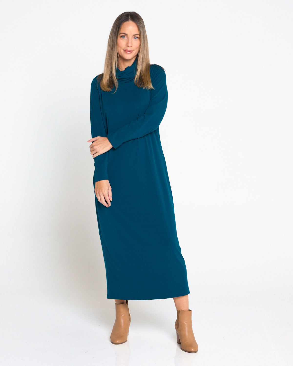 Weekend Cowl Fleece Dress - Teal