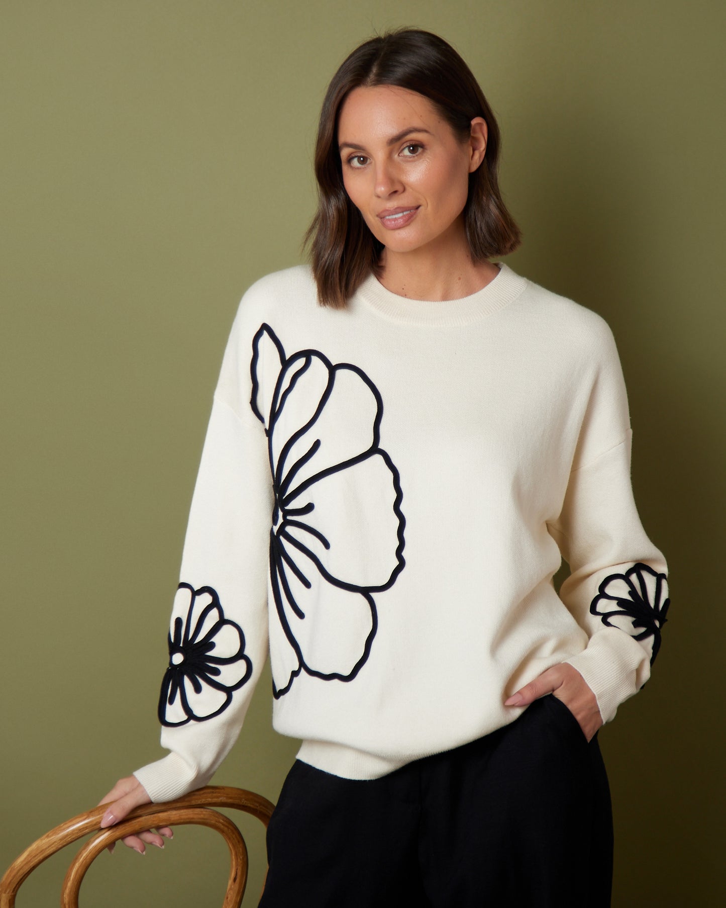 Lucy Floral Knit - Ivory/Black