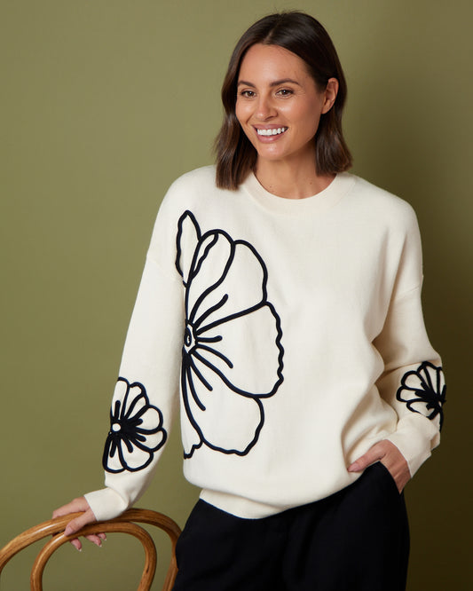 Lucy Floral Knit - Ivory/Black