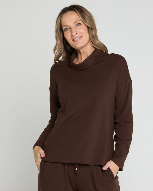 Weekend Life Fleece Cowl Top - Chocolate