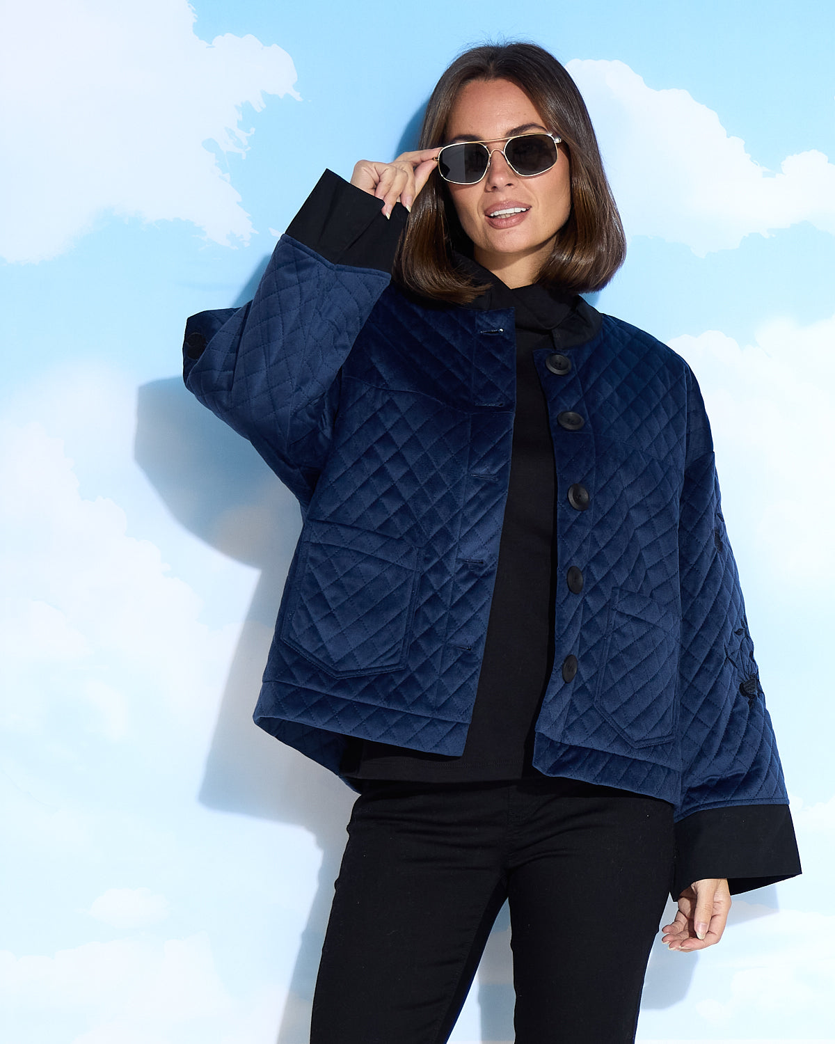 Anastasia Quilted Kimono Sleeve Jacket - Navy  TULIO Fashion