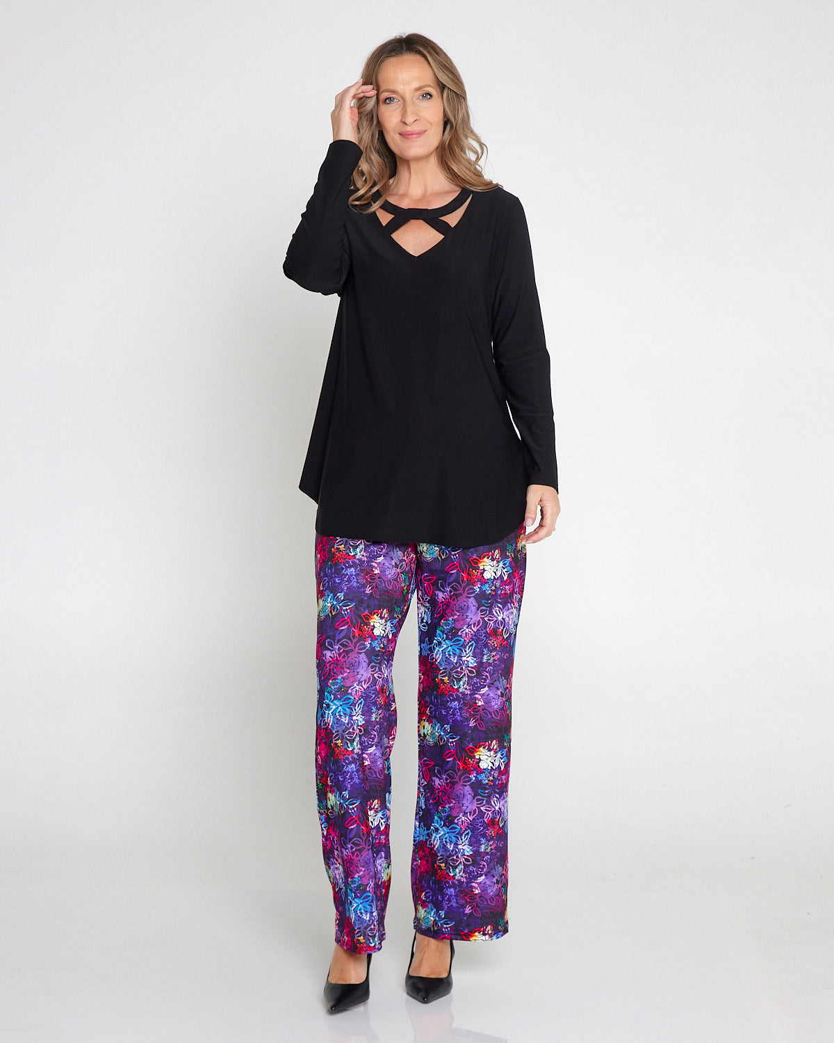 Krista Wide Leg Pants - Rainbow Floral Etch