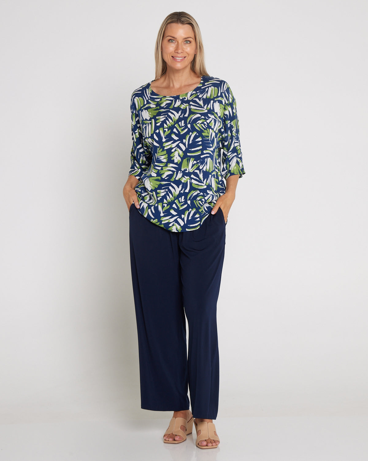 Summer Ease Essential Top - Navy/Painted Palm Frond