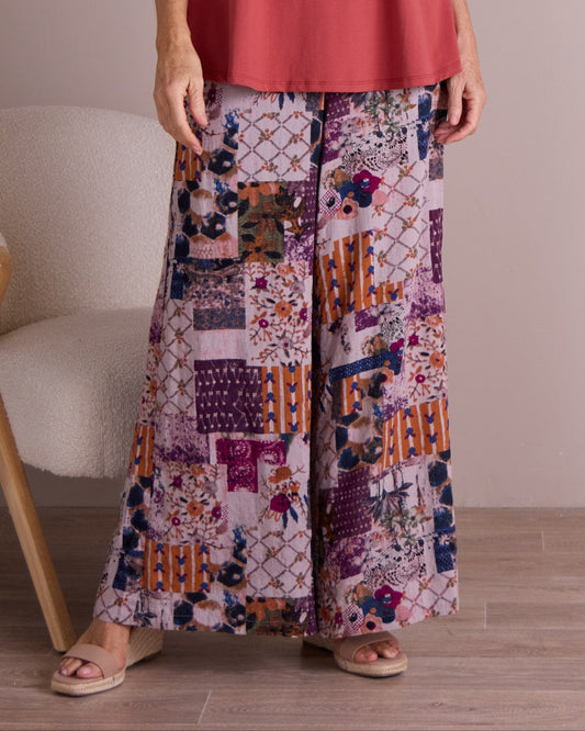 San Fran Palazzo Pants - Plum Tapestry