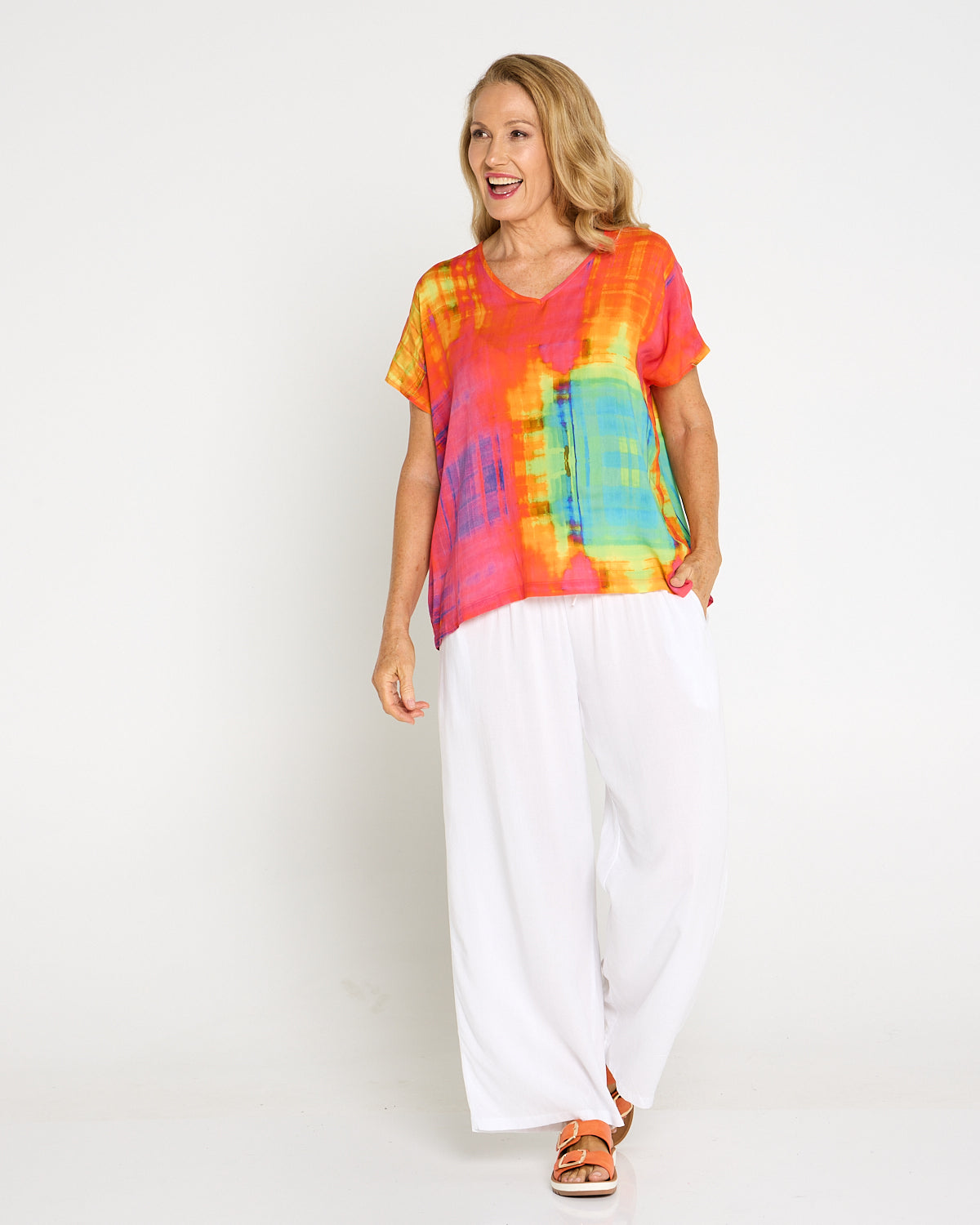 Tina V Neck Top - Sunset Wash