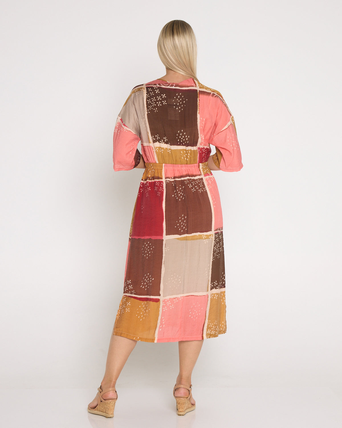 Allena Kaftan Dress - Coral/Bronze Patch