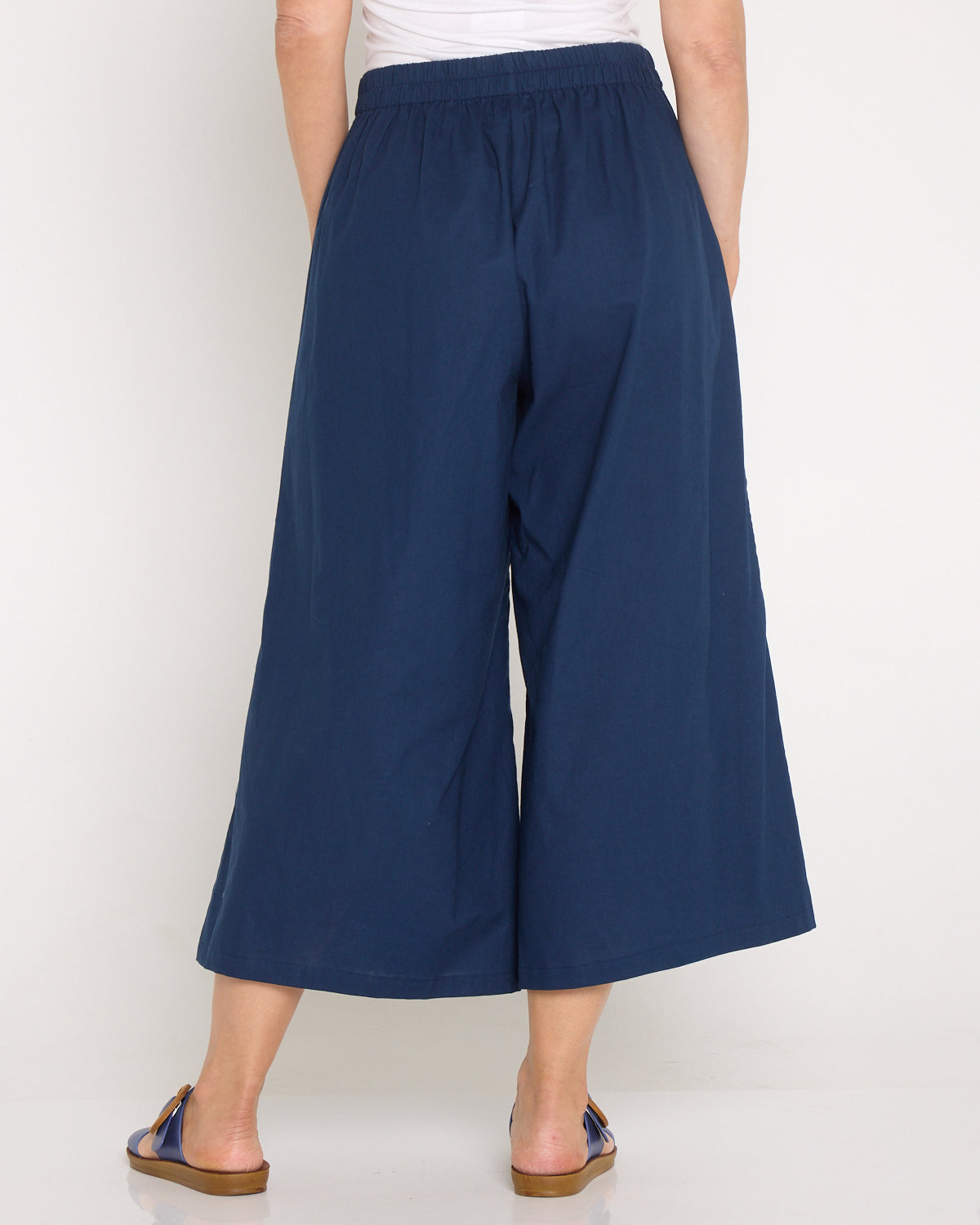 Luna Linen Wide Crop Pant - Navy