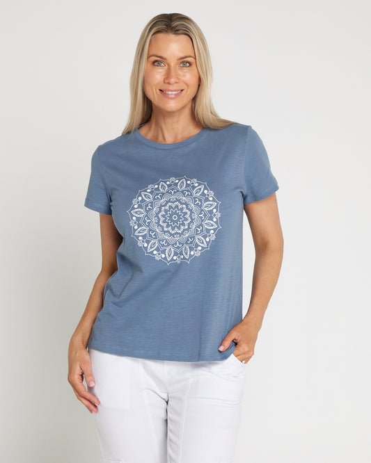 Mosaic Print Tee - Steel Blue