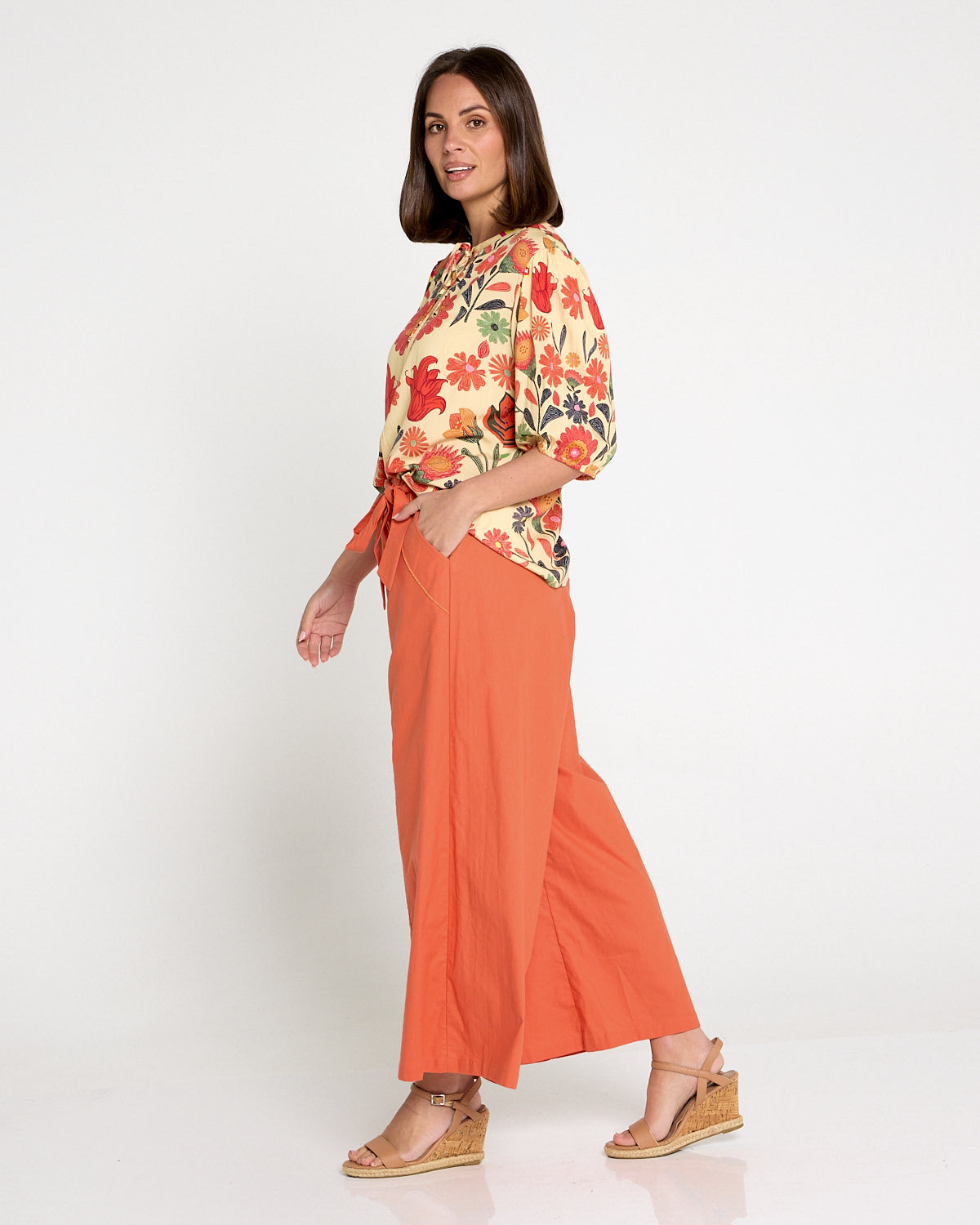 Lena Linen Palazzo Pants - Rust