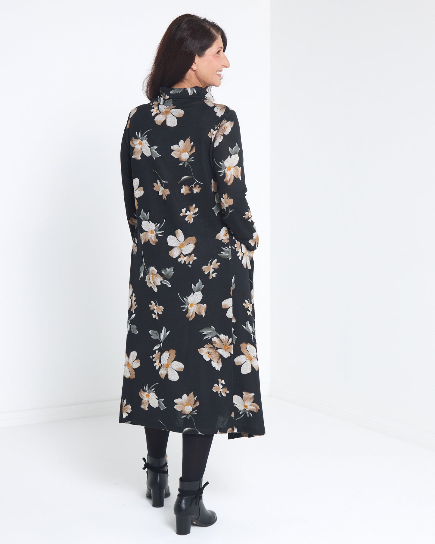Vanetta Cowl Swing Dress - Mocha Bloom