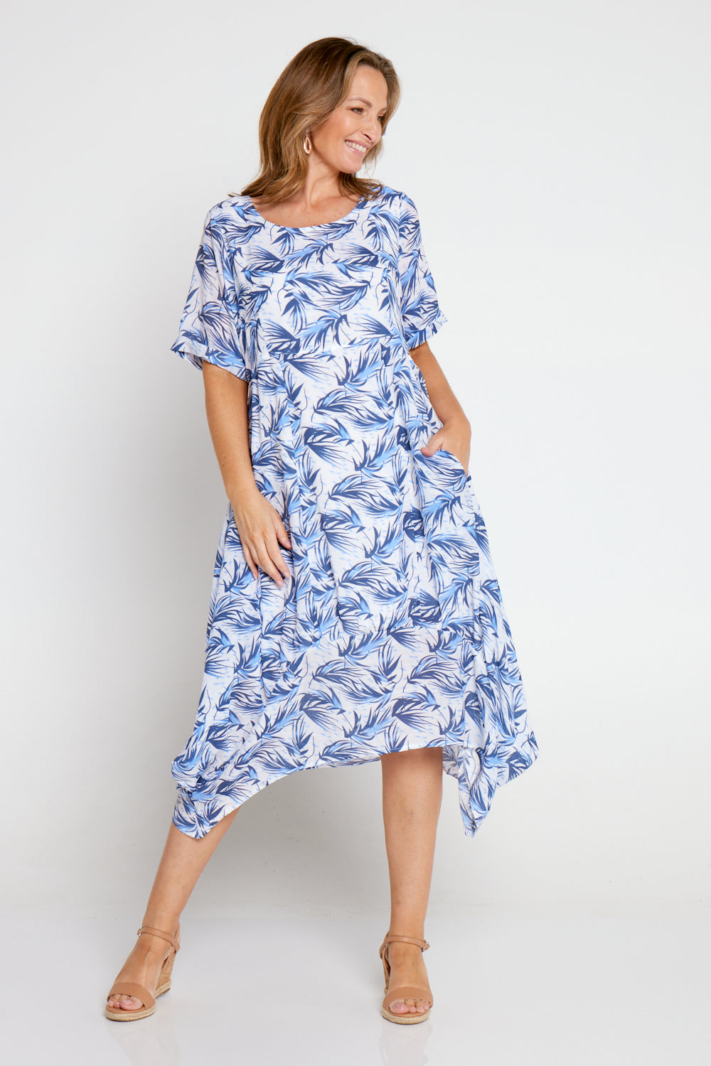 Marisol Dress - Navy Palm Print