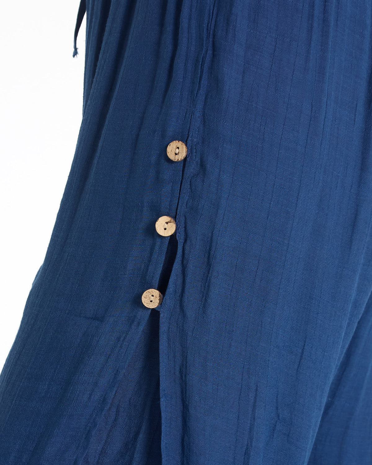 Brooke Layered Pants - Navy: close-up of side button detail