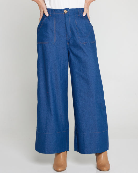 Wide Leg Chambray Jeans - Denim