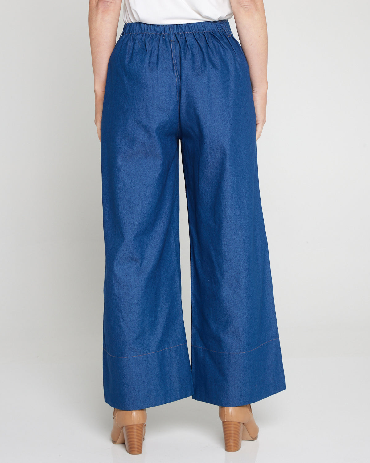 Wide Leg Chambray Jeans - Denim