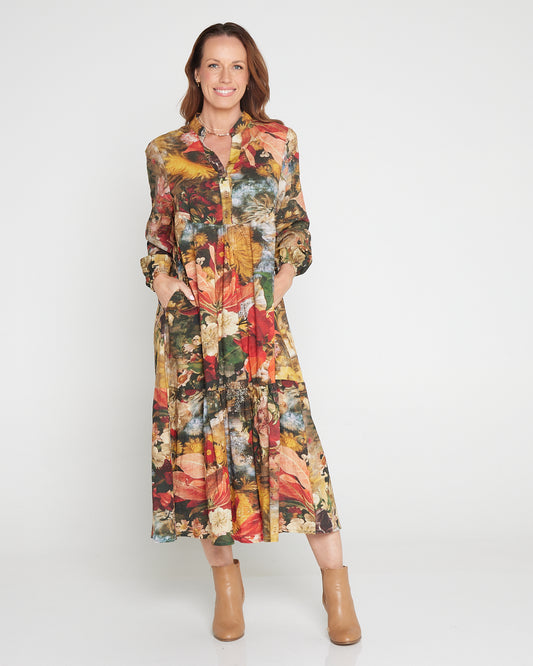 Vienna Cotton Midi Dress - Autumn Garden