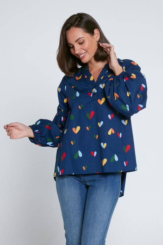 All My Heart Cotton Shirt - Navy