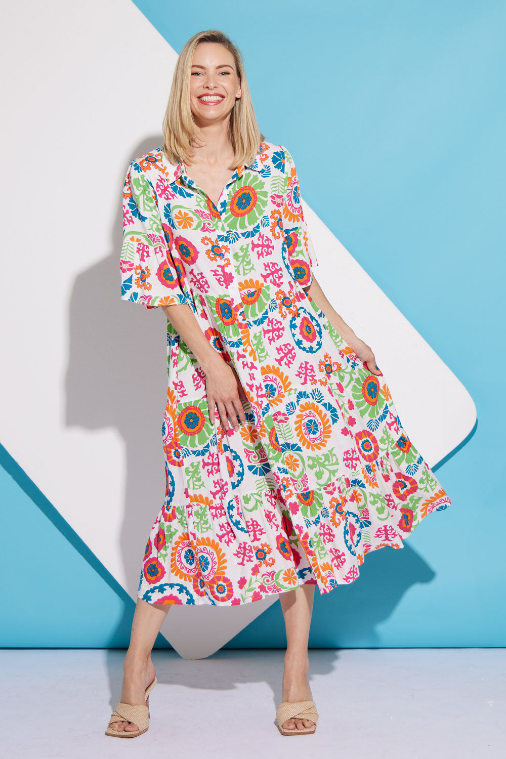 Fashion MANDALA All-over print long sleeve midi dress