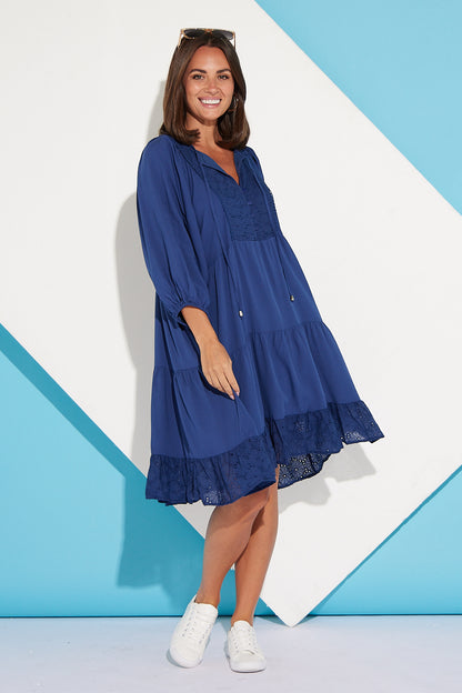 Lily Broderie Anglaise Bamboo Dress - Blue