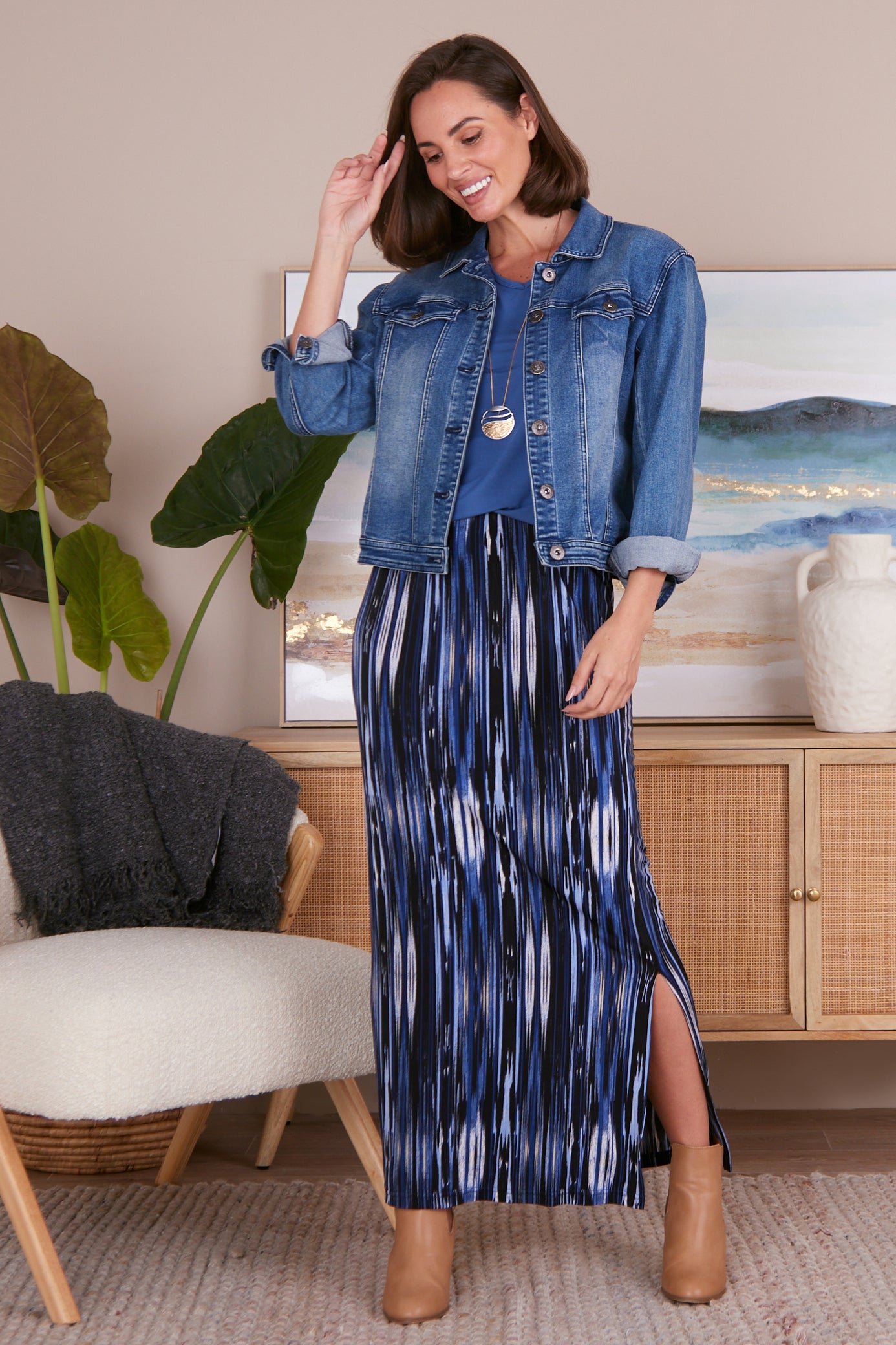 Adelaide Skirt - Blue/Stripe Print