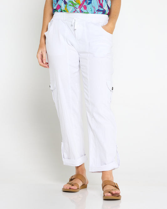 Issy Linen Blend Cargo Pants - White