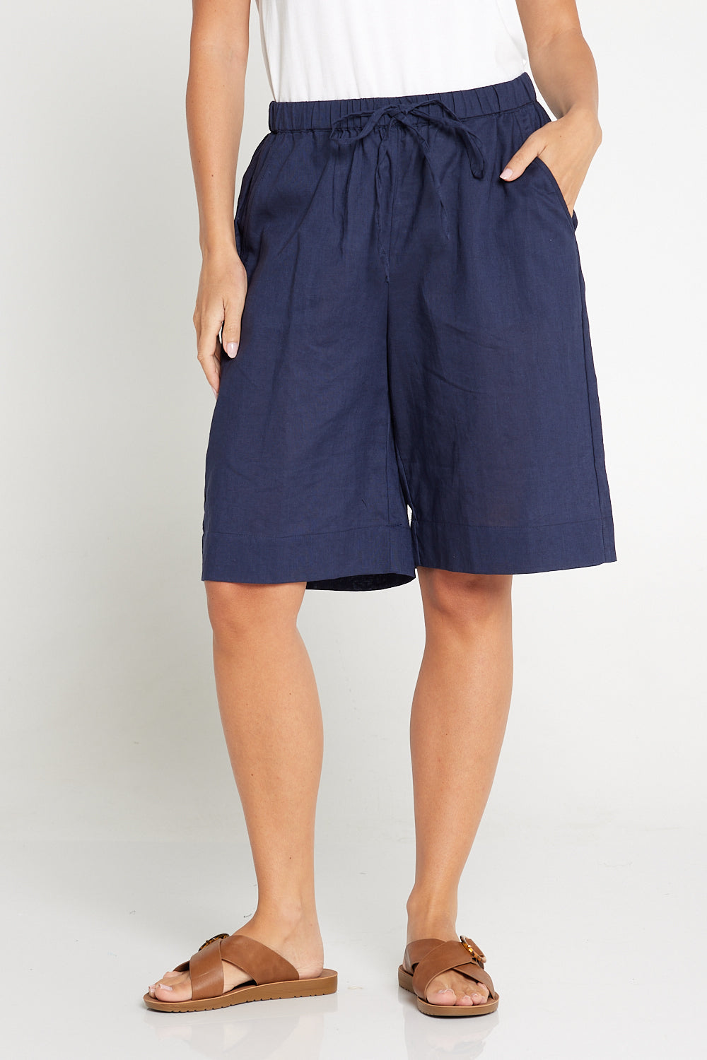 Zhuri Linen Cotton Shorts Navy TULIO Fashion