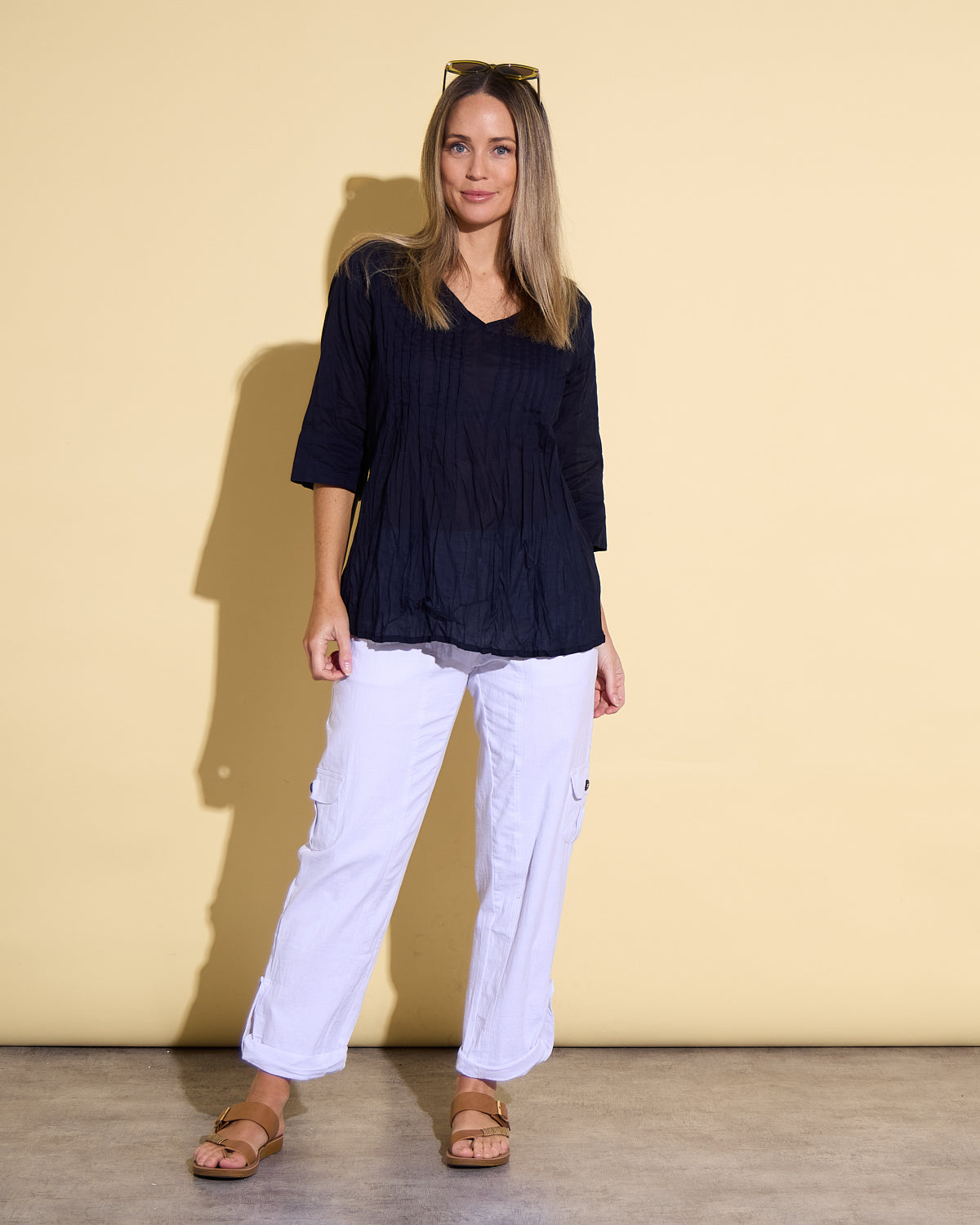 Evie Pleated Top - Navy