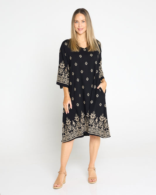 Aster Embroidered Dress – Black