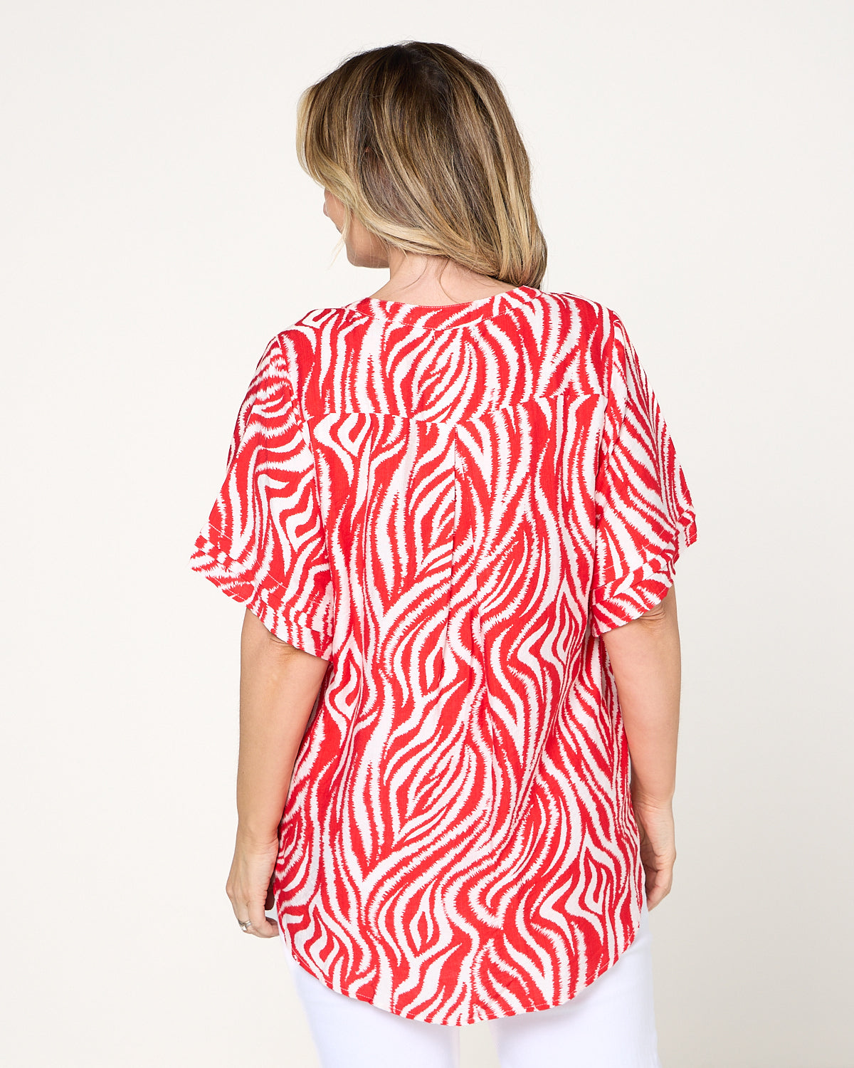 Henley Split Neck Top - Red Zebra