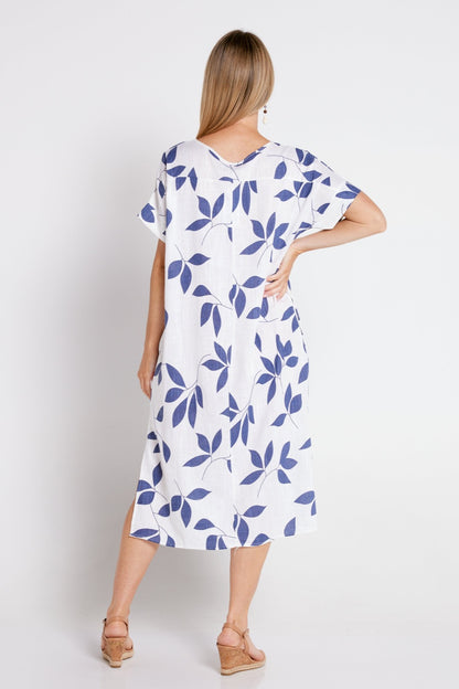 Esiteri Linen Dress - Blue Leaves