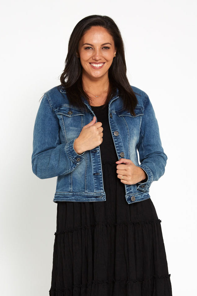 Carolyn Denim Jacket Denim Cafe Latte Stretch Denim Jacket