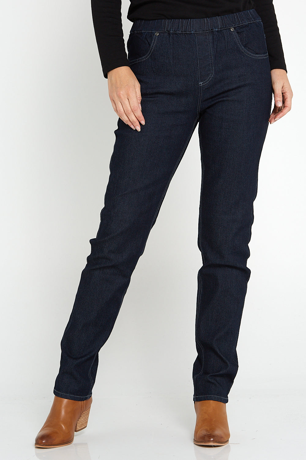 TULIO Mature Fashion  Hillwood Pull On Jeans - Dark Wash