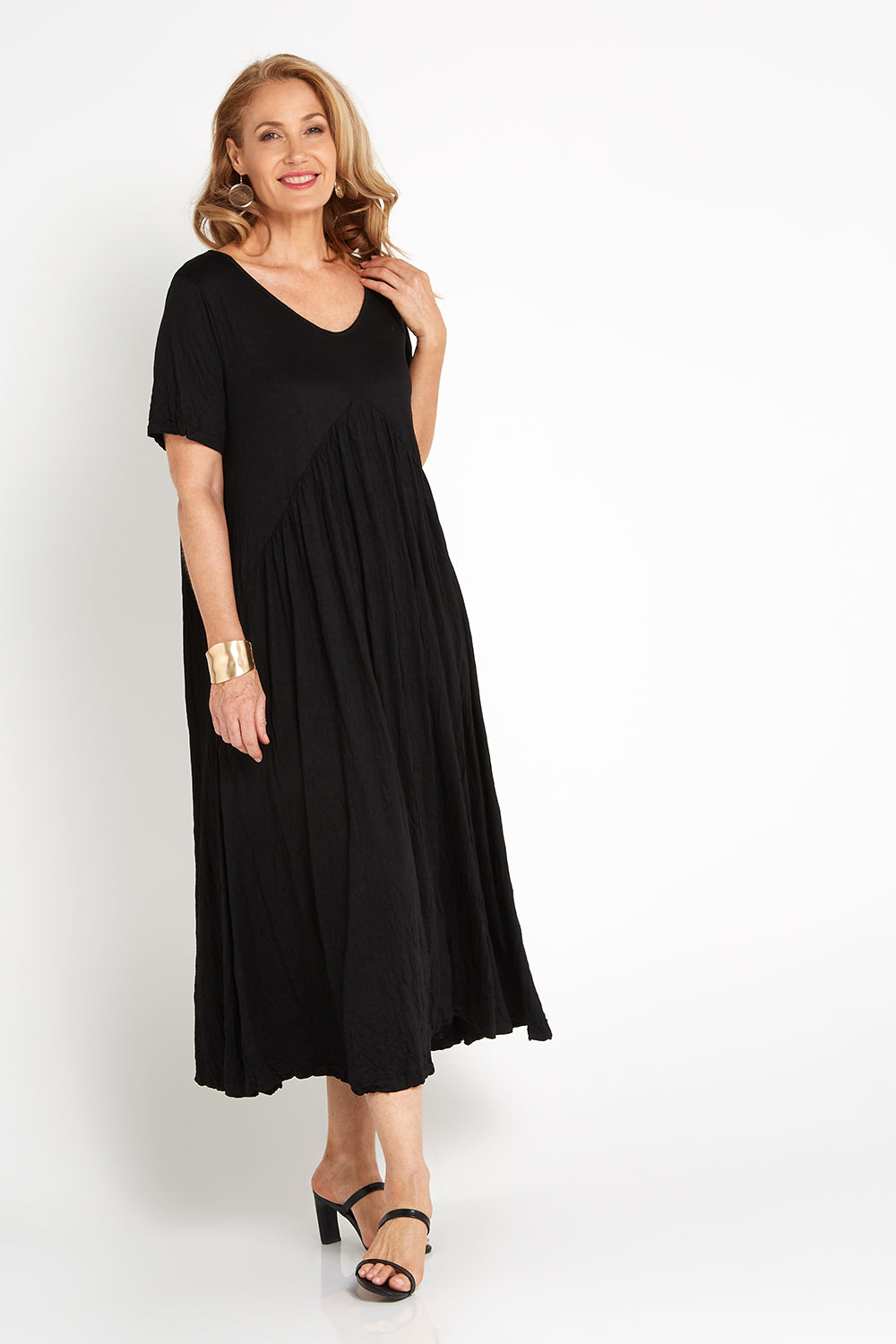 Black Cotton Maxi Dress with Pockets  Relaxed Fit  TULIO Fashion